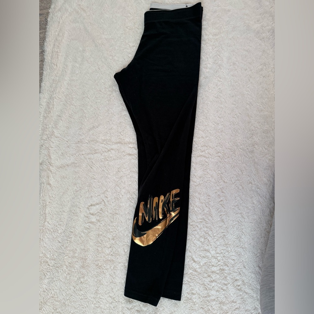 Nike Black Leggings with Gold Logo